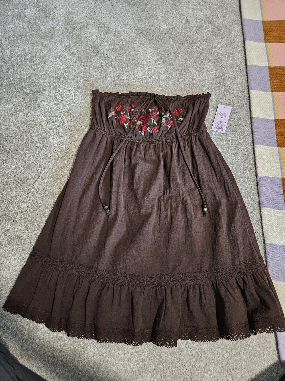 wild fable Mini Embroidered A-Line Dress with Red Floral Embroidery
